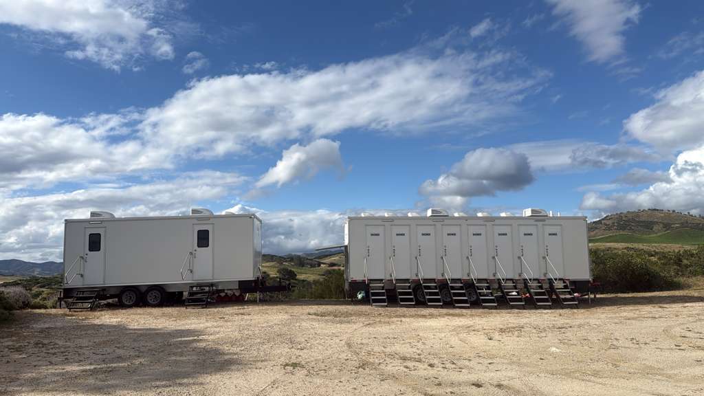 Luxury restroom trailer delivered to a Texas event venue